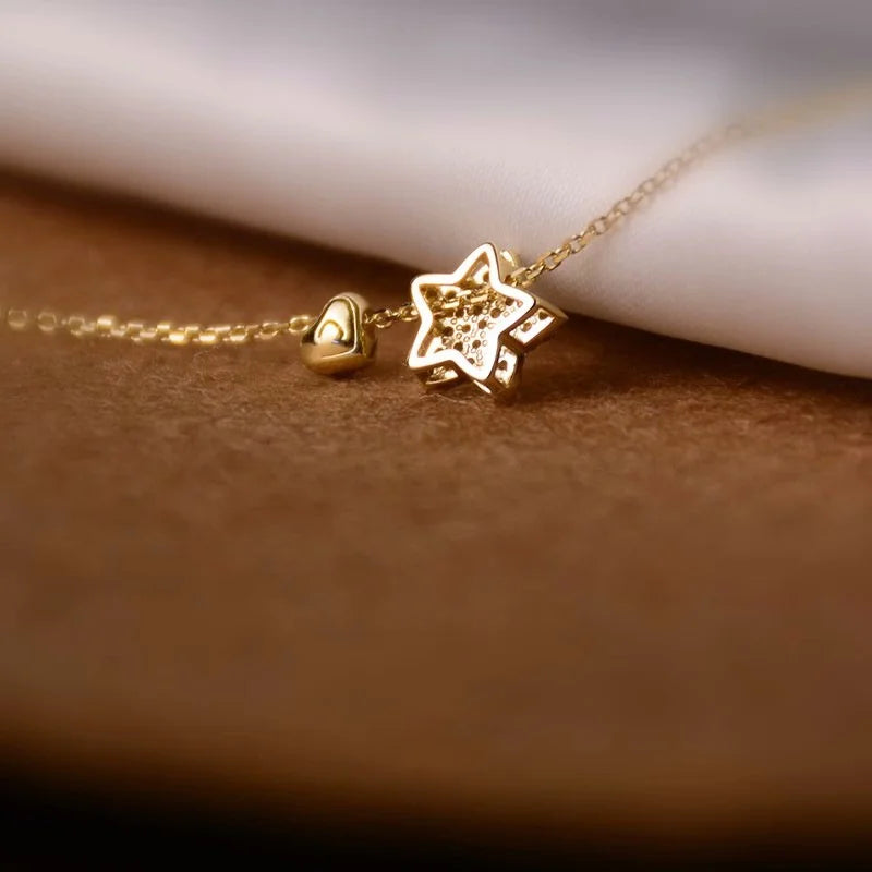 Somilia 925 Sterling Silver Cute Shiny Star Collar Pendant Flashing Diamond Necklace Woman Charm Jewelry Wedding Party