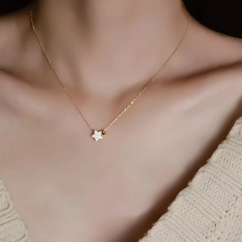Somilia 925 Sterling Silver Cute Shiny Star Collar Pendant Flashing Diamond Necklace Woman Charm Jewelry Wedding Party