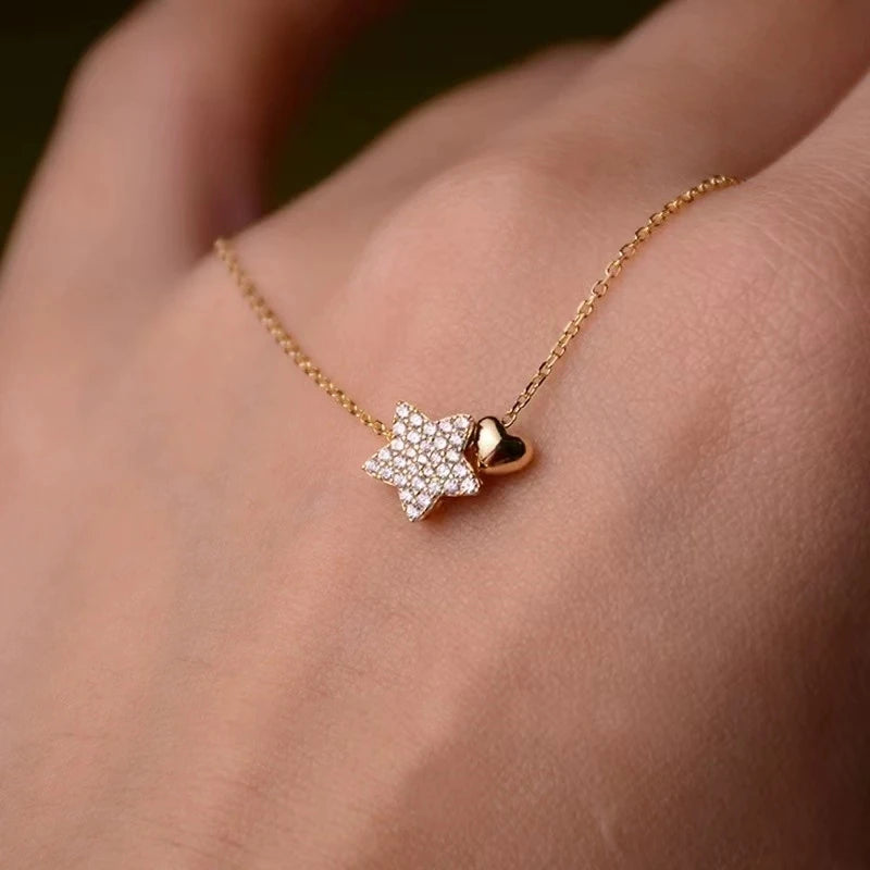 Luxury Star Heart Pendant – Real 925 Silver with 18K Gold Finish for Timeless Shine