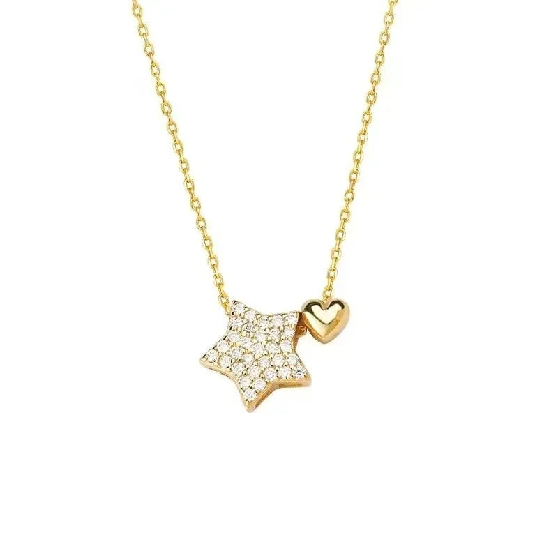 Somilia 925 Sterling Silver Cute Shiny Star Collar Pendant Flashing Diamond Necklace Woman Charm Jewelry Wedding Party