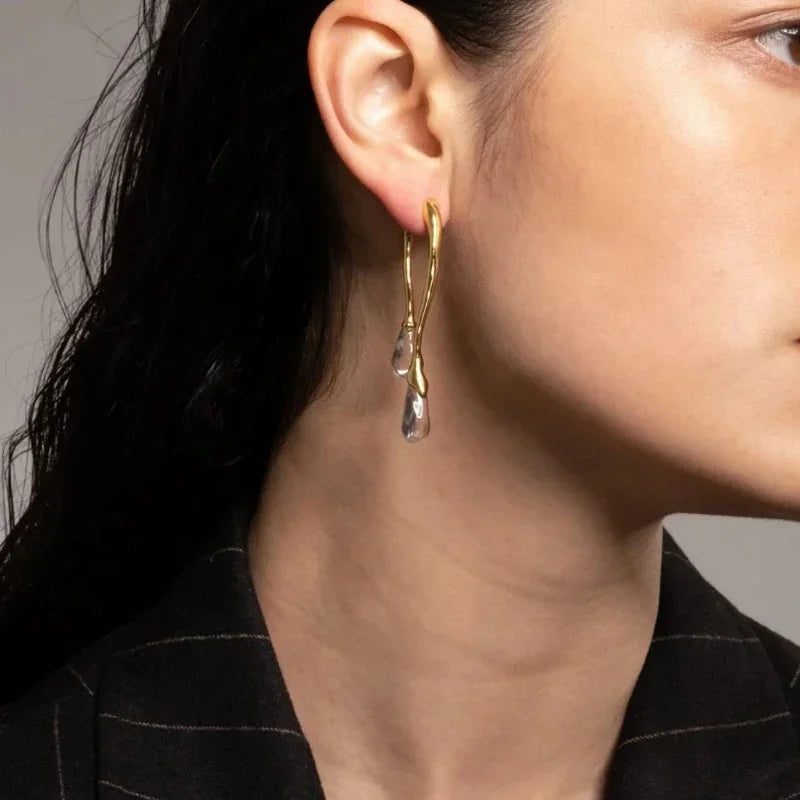 Celestial Teardrops – Elegant Pearl &amp; Crystal Earrings