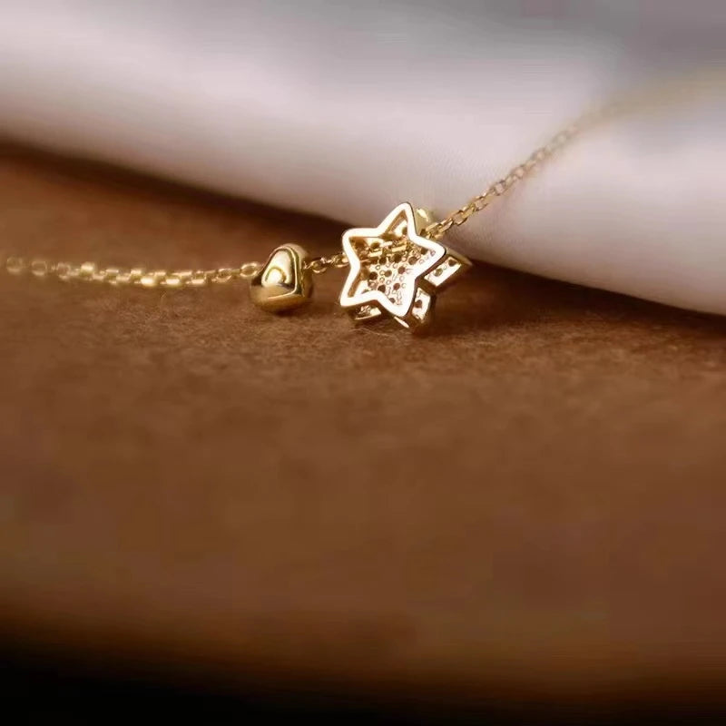 Luxury Star Heart Pendant – Real 925 Silver with 18K Gold Finish for Timeless Shine