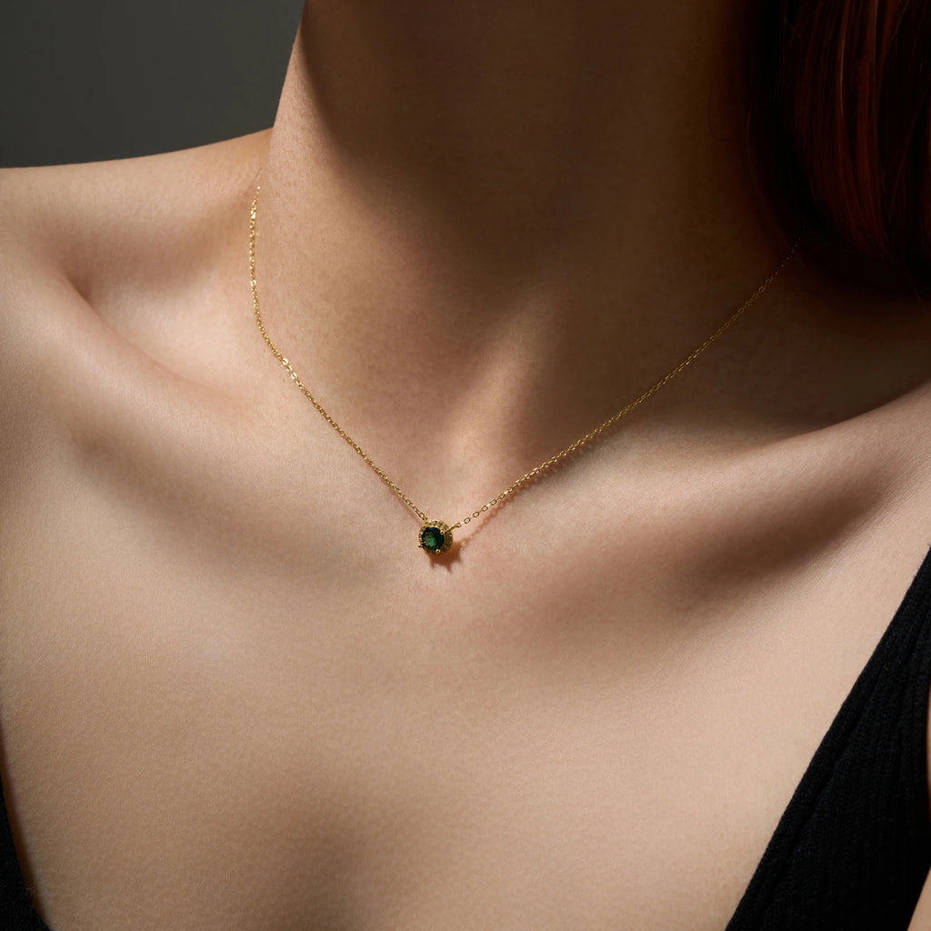 Emerald Glow Zircon Pendant Necklace – 925 Sterling Silver
