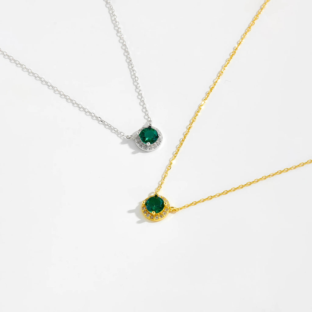 Emerald Glow Zircon Pendant Necklace – 925 Sterling Silver