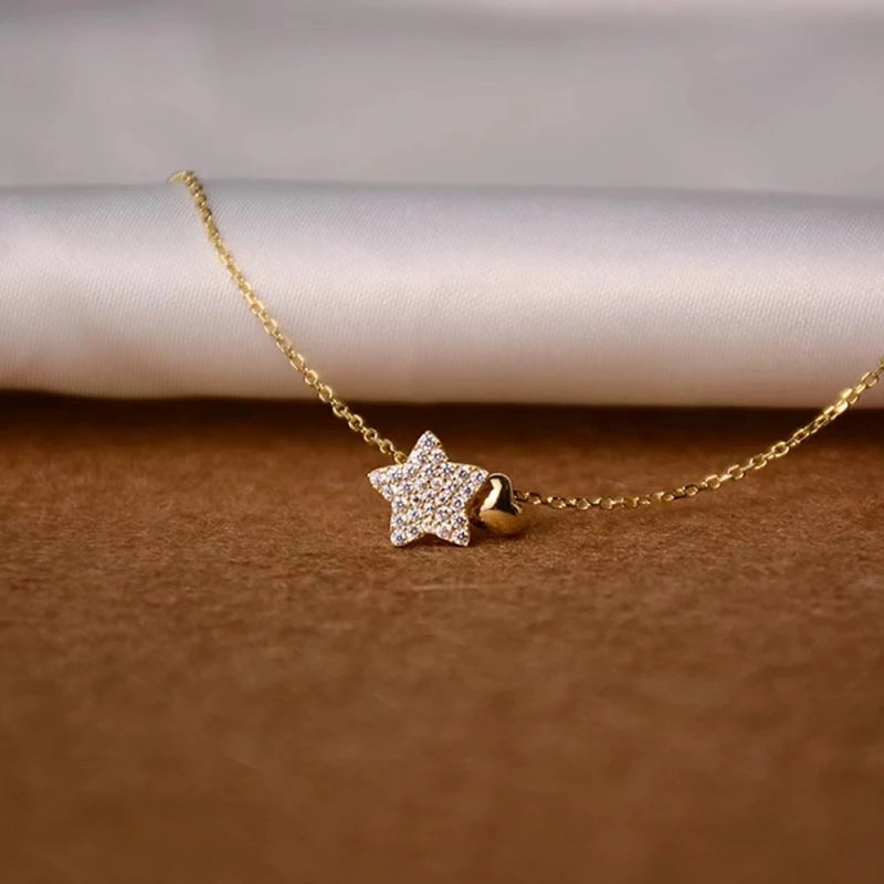 Luxury Star Heart Pendant – Real 925 Silver with 18K Gold Finish for Timeless Shine