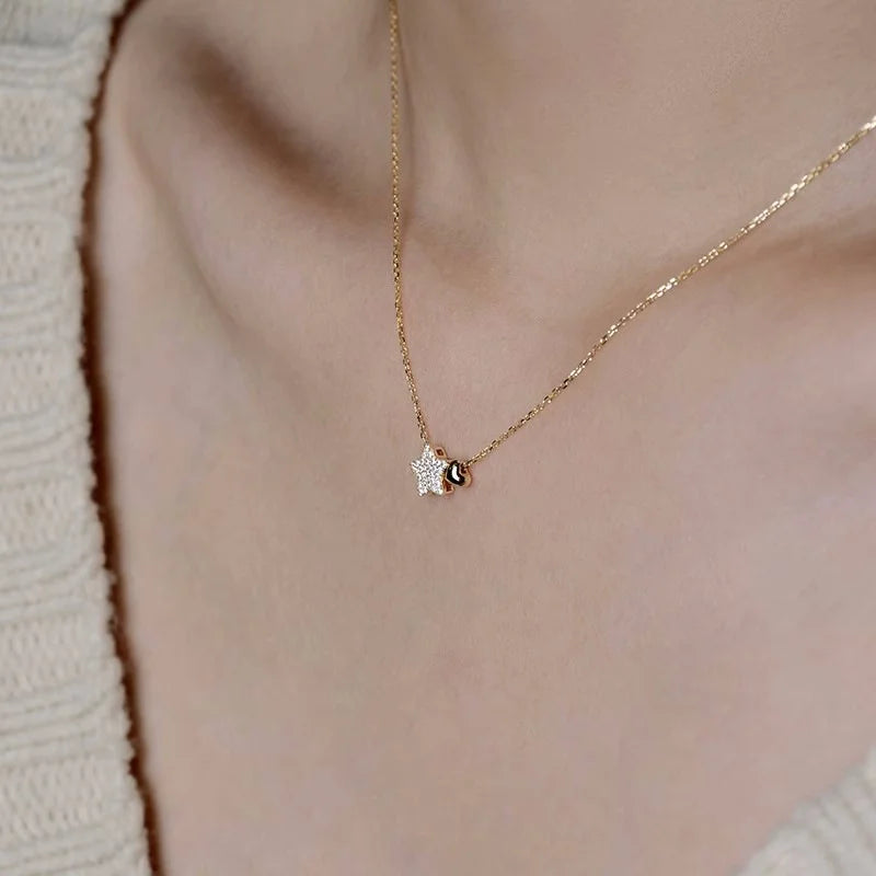 Somilia 925 Sterling Silver Cute Shiny Star Collar Pendant Flashing Diamond Necklace Woman Charm Jewelry Wedding Party
