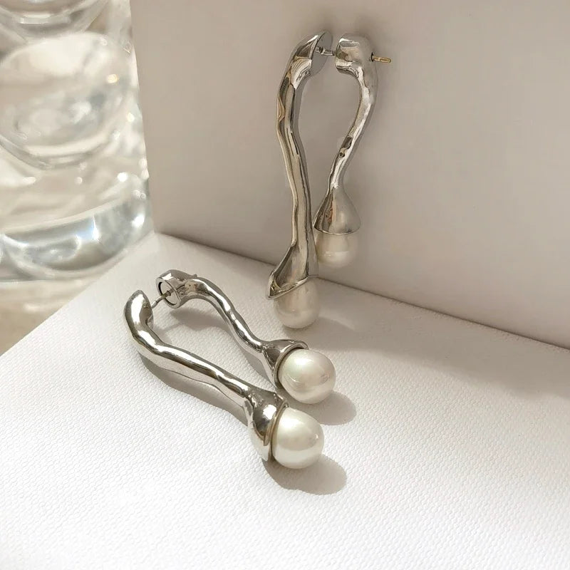 Celestial Teardrops – Elegant Pearl &amp; Crystal Earrings