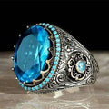 New European and American Green Gem Inlaid Men's Luxury Ring Personality Retro Domineering Ring Jewelry for Banquet Party