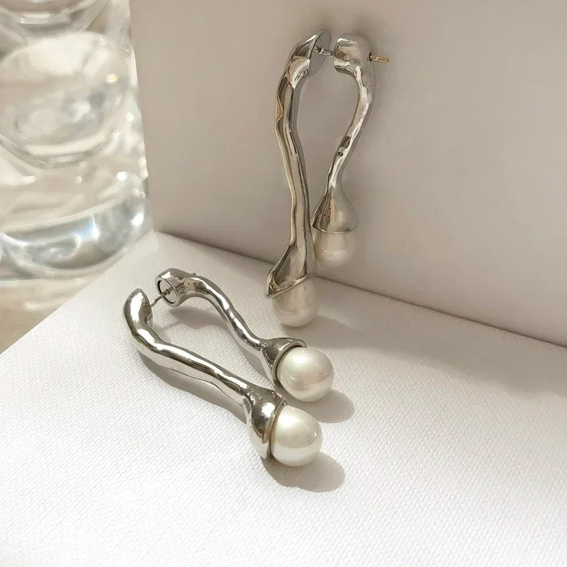 Celestial Teardrops – Elegant Pearl &amp; Crystal Earrings