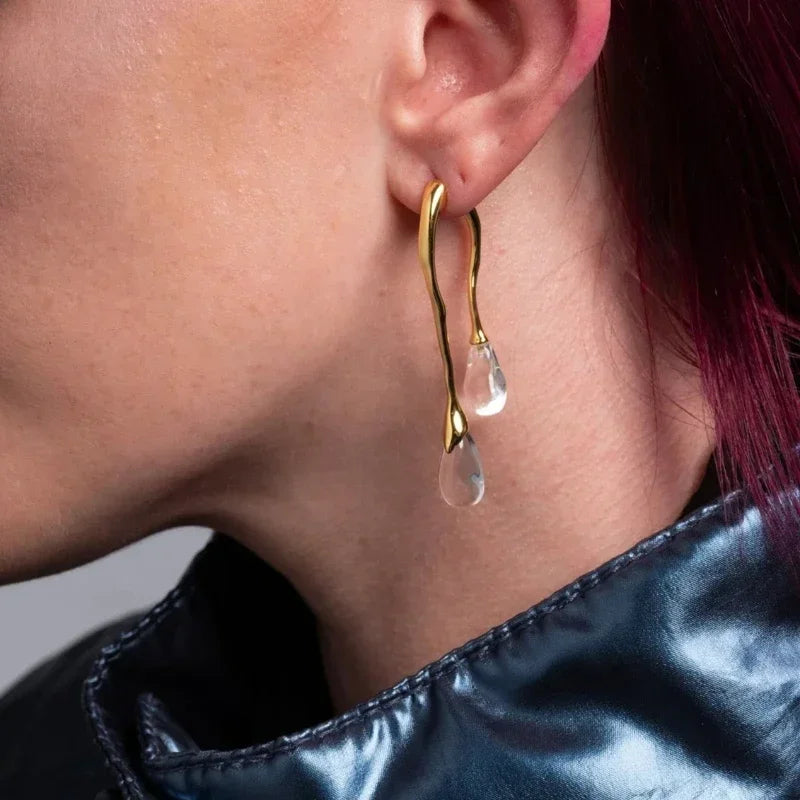 Celestial Teardrops – Elegant Pearl &amp; Crystal Earrings