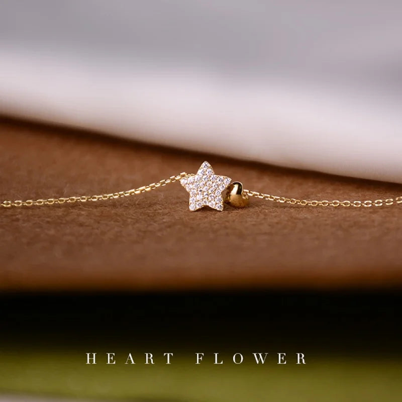 Somilia 925 Sterling Silver Cute Shiny Star Collar Pendant Flashing Diamond Necklace Woman Charm Jewelry Wedding Party
