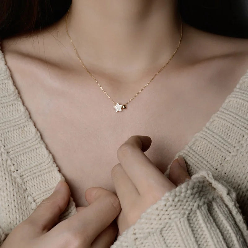 Somilia 925 Sterling Silver Cute Shiny Star Collar Pendant Flashing Diamond Necklace Woman Charm Jewelry Wedding Party